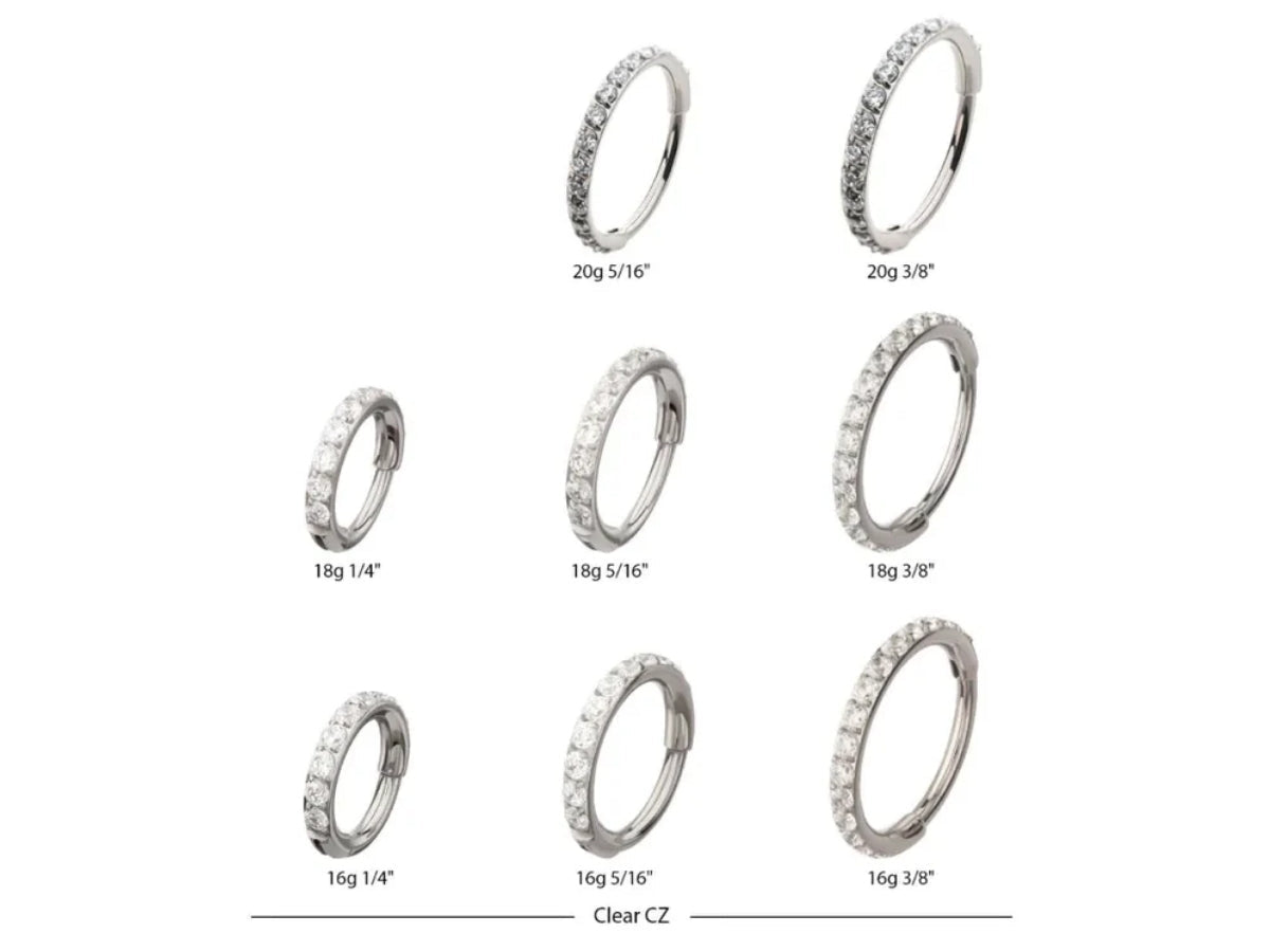 Titanium clear CZ hoop size chart