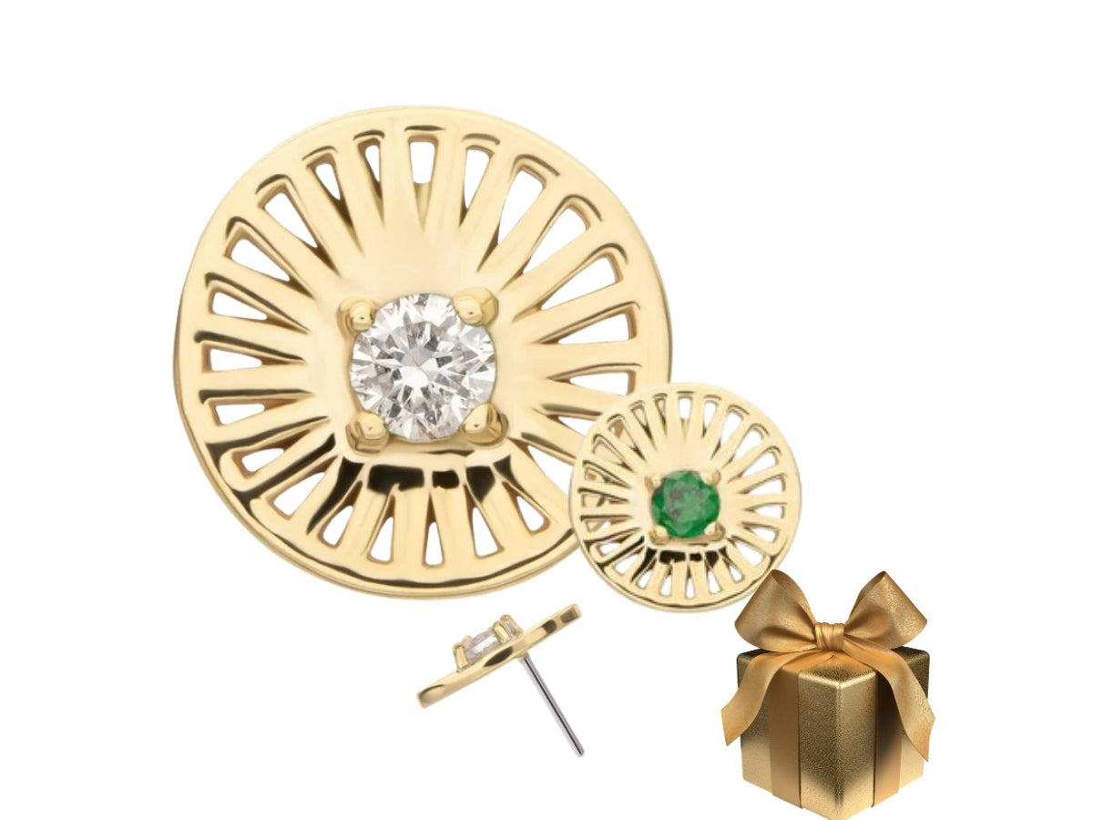 Yellow gold and emerald sunburst earrings