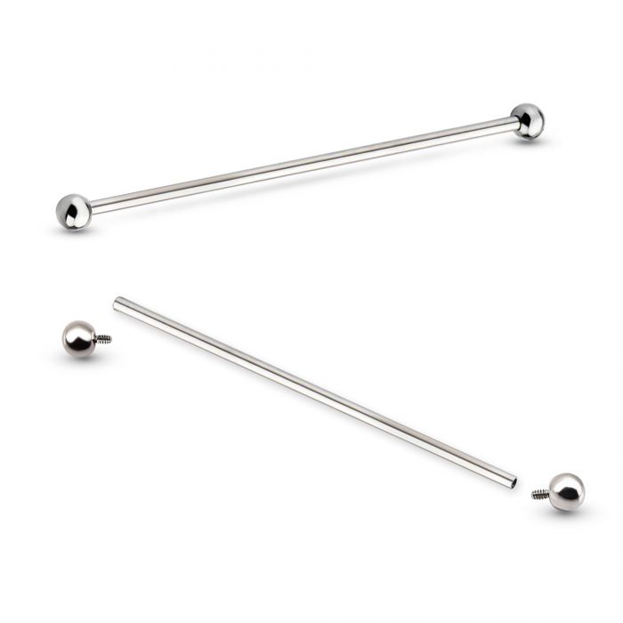 Long silver barbell with screw balls
