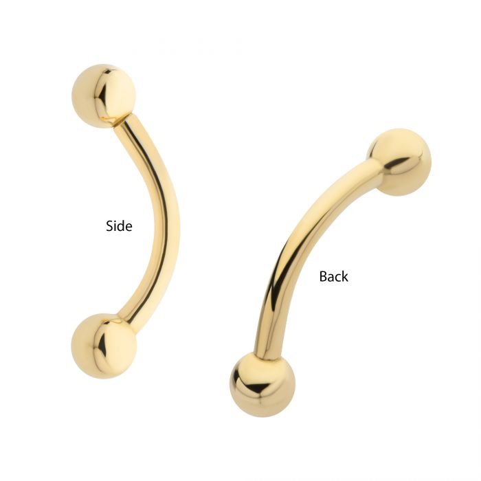 14Kt Yellow Gold Curved Barbell with One Side Internally Threaded and One Side Fixed Ball End