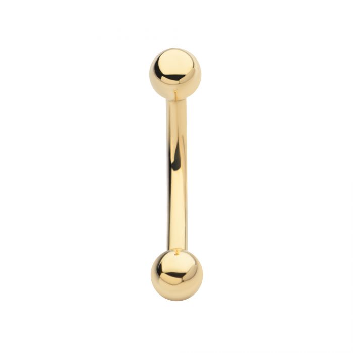 14Kt Yellow Gold Curved Barbell with One Side Internally Threaded and One Side Fixed Ball End