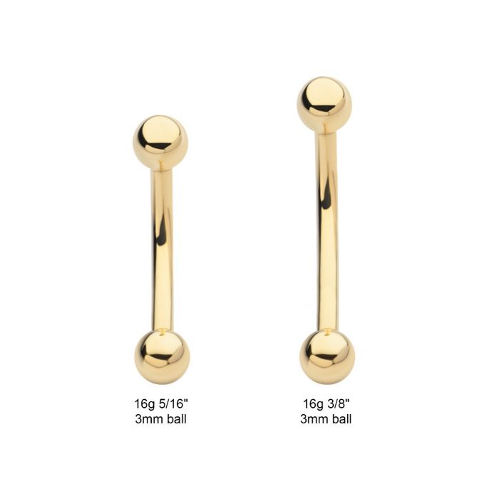 14Kt Yellow Gold Curved Barbell with One Side Internally Threaded and One Side Fixed Ball End