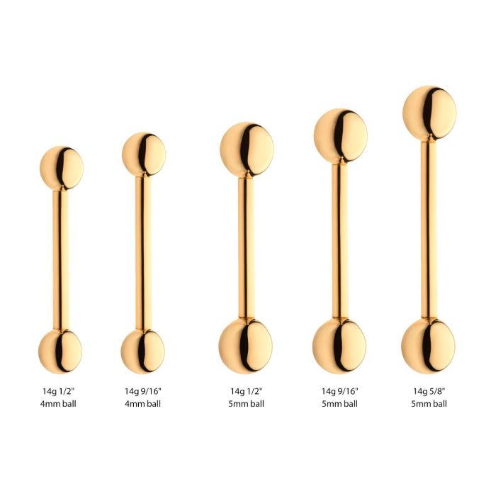 14Kt Yellow Gold Internally Threaded Barbells