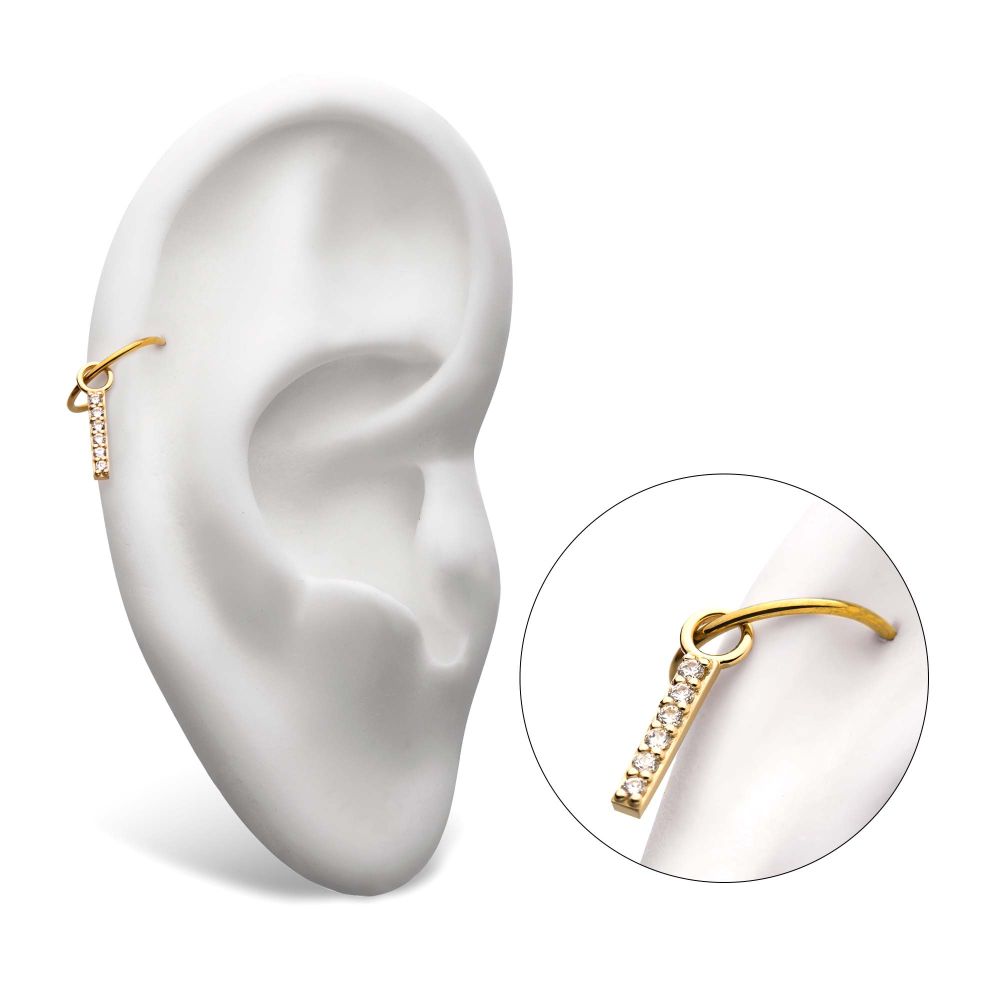 14Kt Yellow Gold Bar with Prong Set 6 CZ Charm