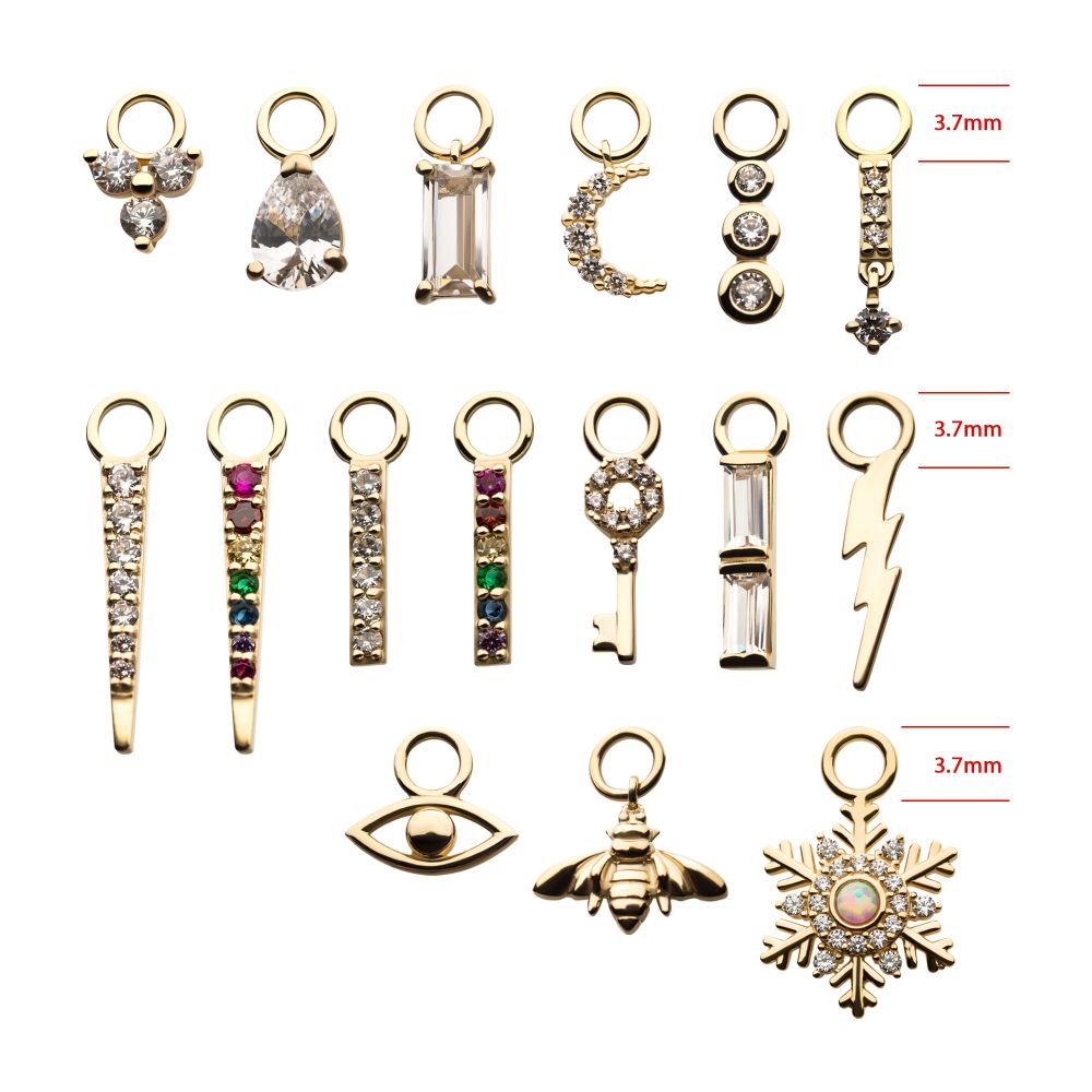 14Kt Yellow Gold Key with Prong Set 8 Clear CZ Charm