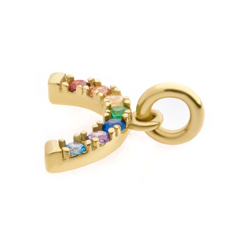 14Kt Yellow Gold Prong Set Rainbow CZ Arch Dangle Charm
