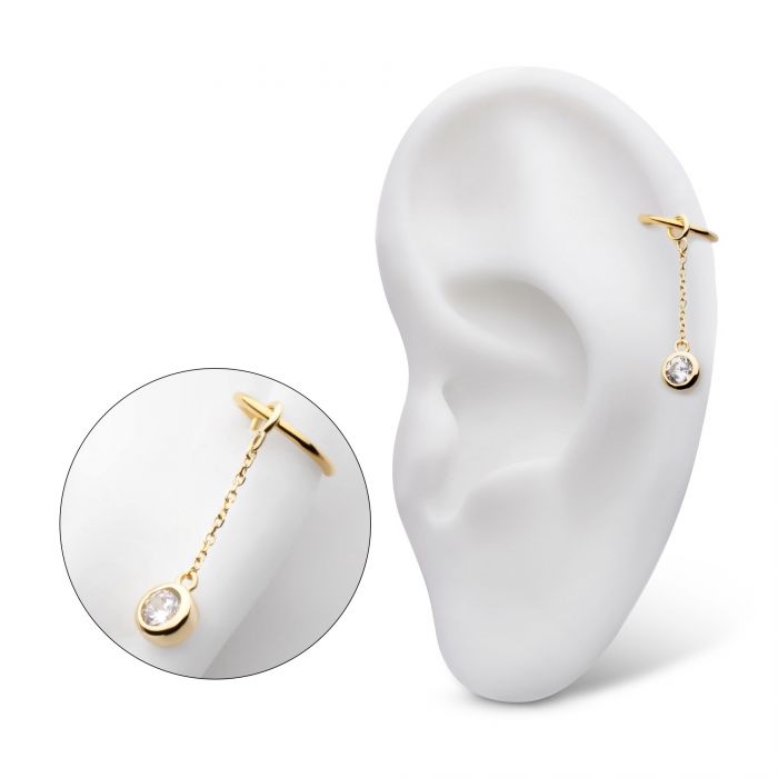 14Kt Yellow Gold Bezel Set Round CZ Dangle Charm with 10mm Chain
