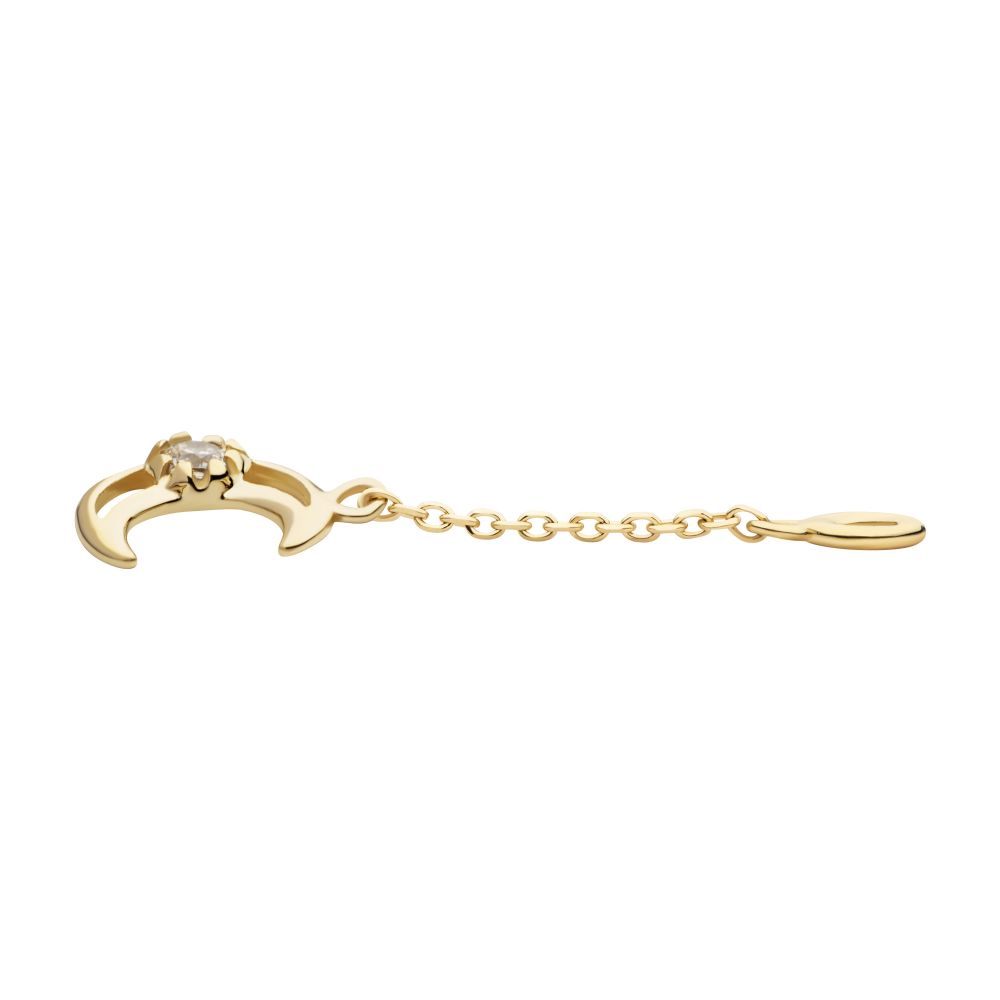 14Kt Yellow Gold Round CZ Crescent Moon Dangle Charm with 10mm Chain