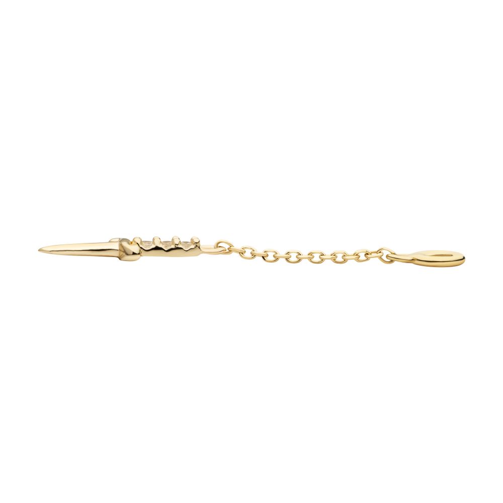 14Kt Yellow Gold 3-Cluster Prong Set Round CZ Dagger Dangle Charm with 10mm Chain