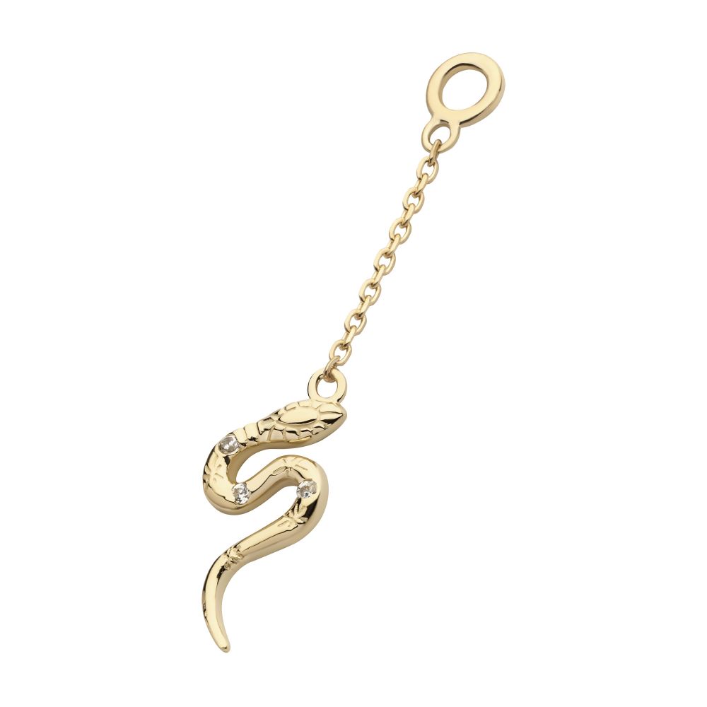 14Kt Yellow Gold Bezel Set Round CZ Snake Dangle Charm with 10mm Chain