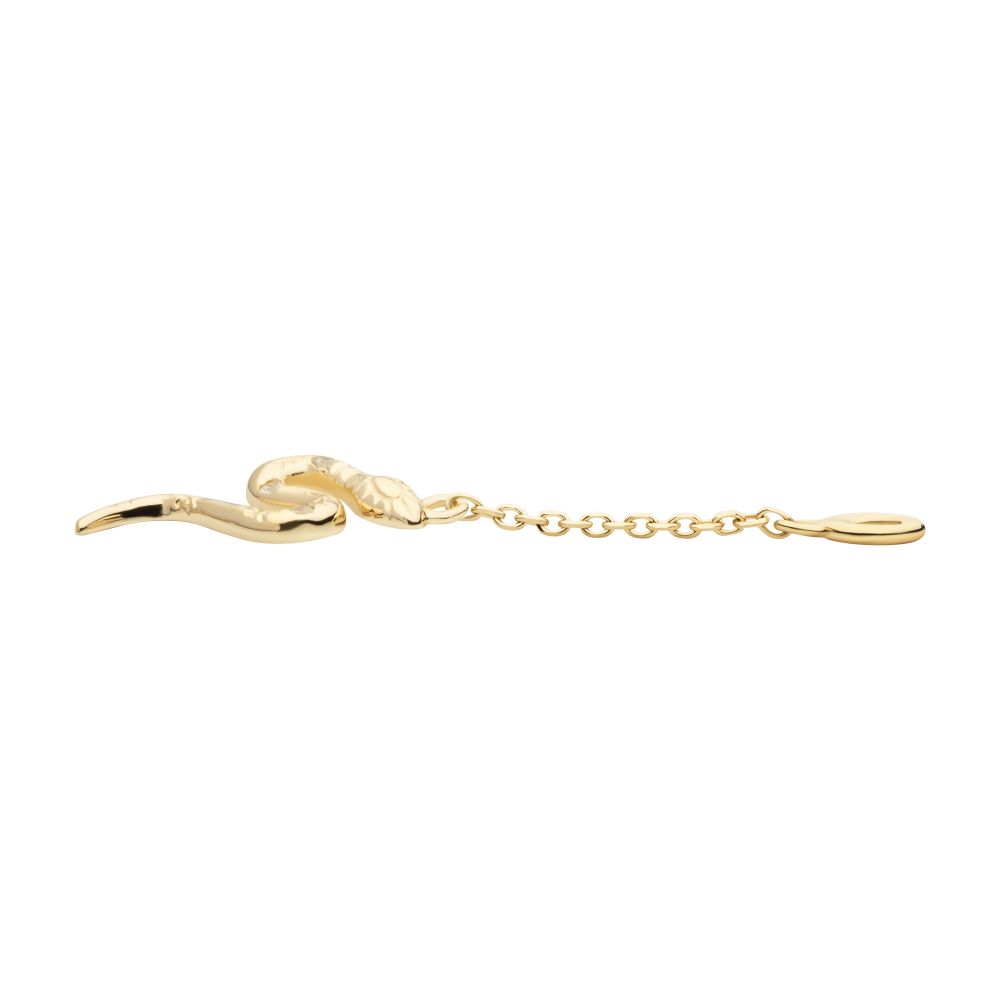 14Kt Yellow Gold Bezel Set Round CZ Snake Dangle Charm with 10mm Chain