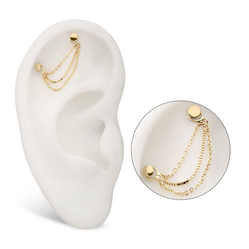 14Kt Yellow Gold 3-Tier Box and Link Chain with Rings