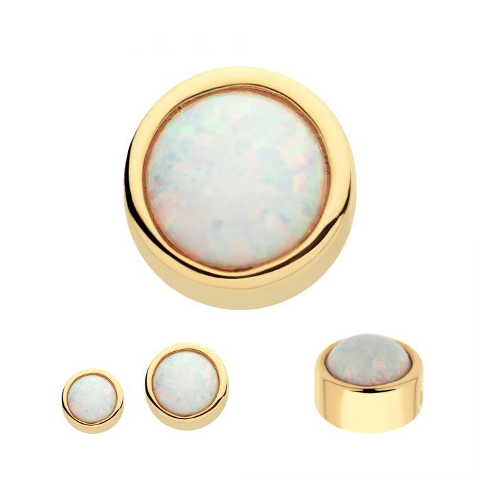 14Kt Yellow Gold Bezel Set White Opal Dimple Bead