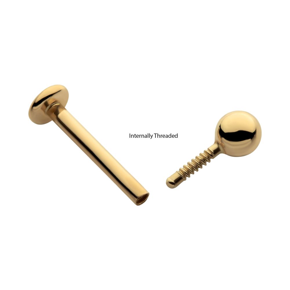 14Kt Yellow Gold Internally Threaded with Ball Top & 3mm Base Labret