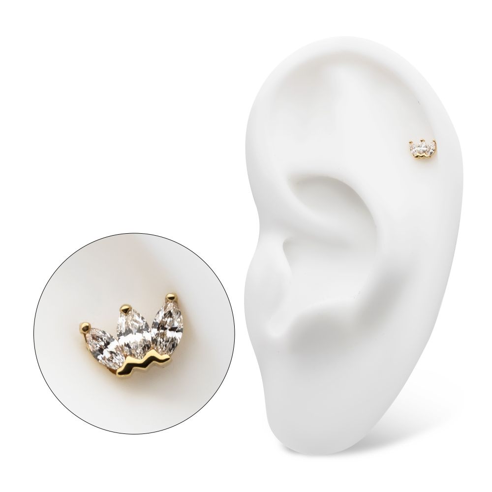 14Kt Yellow Gold Threadless Cluster Top with 3 Marquise Lab-Grown Diamonds