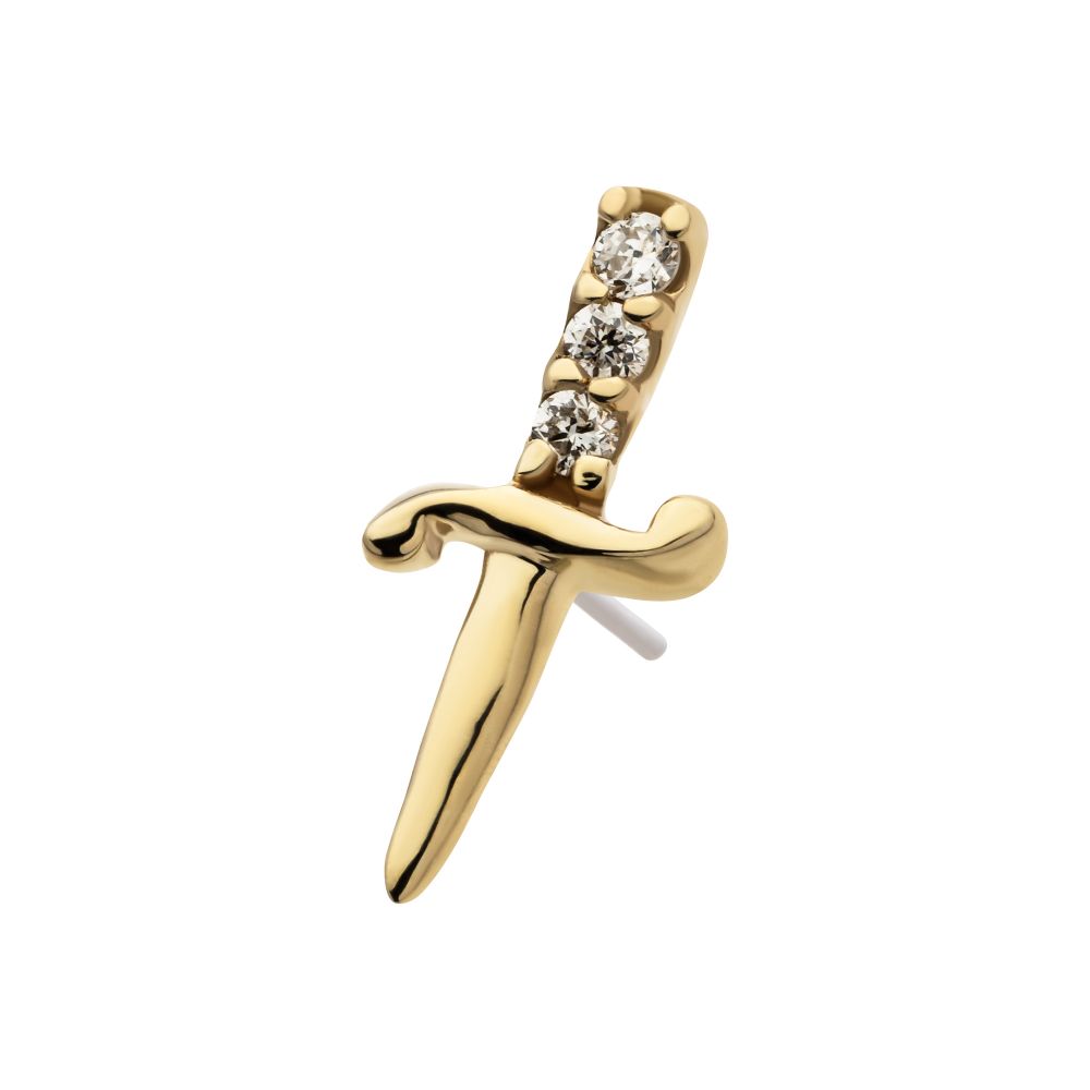 14Kt Yellow Gold Threadless Dagger Top with 3 Round Lab-Grown Diamonds