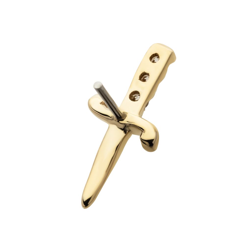 14Kt Yellow Gold Threadless Dagger Top with 3 Round Lab-Grown Diamonds