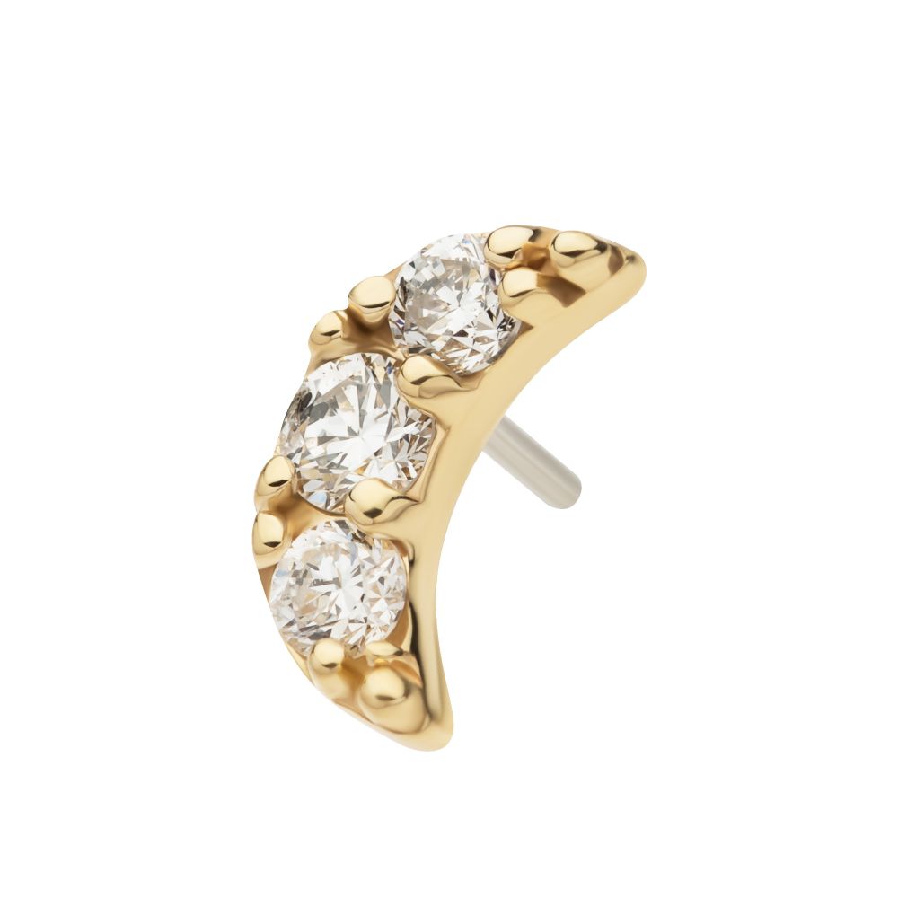 14kt Gold Threadless Crescent Moon Top with Pave Set 3 Round Lab-Grown Diamonds