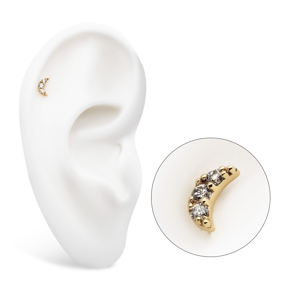 14kt Gold Threadless Crescent Moon Top with Pave Set 3 Round Lab-Grown Diamonds