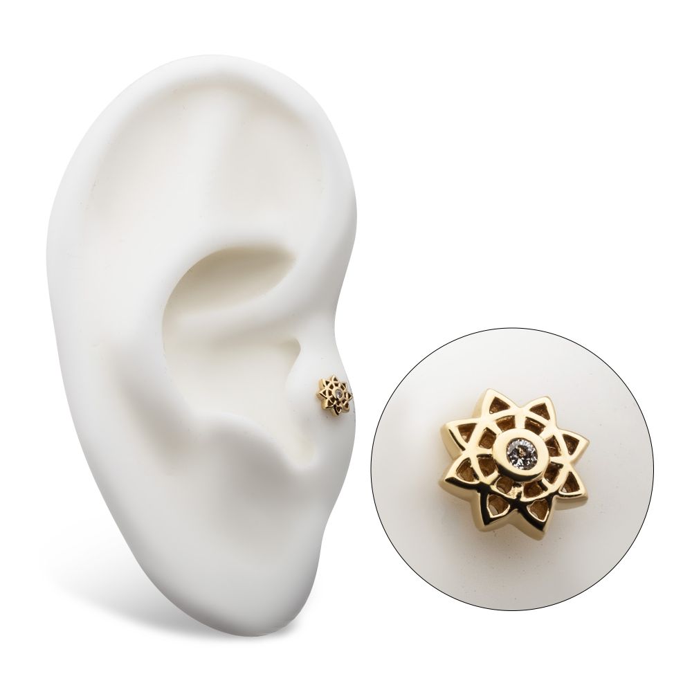 14kt Yellow Gold Threadless Mandala Flower Top with Center Bezel Set Round Lab-Grown Diamond