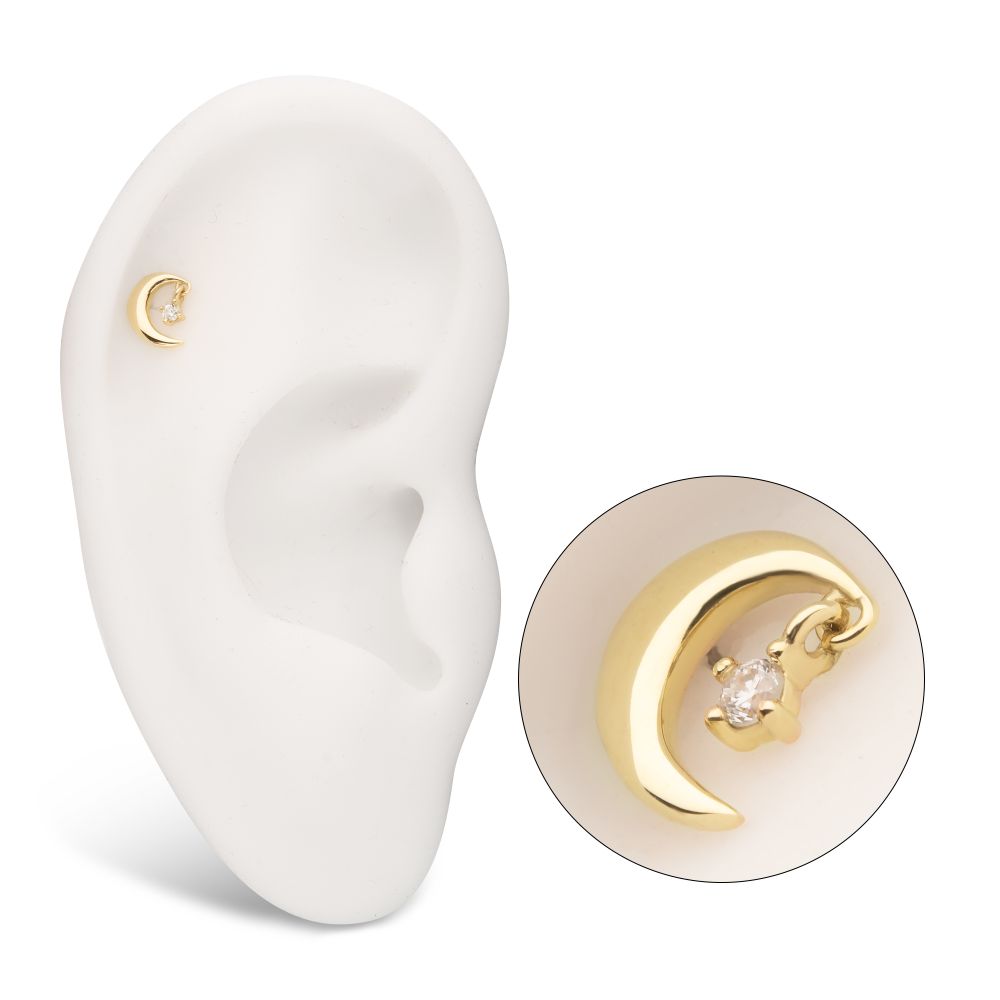14Kt Yellow Gold Threadless Crescent Moon Top with Prong Set Lab-Grown Diamond Dangle