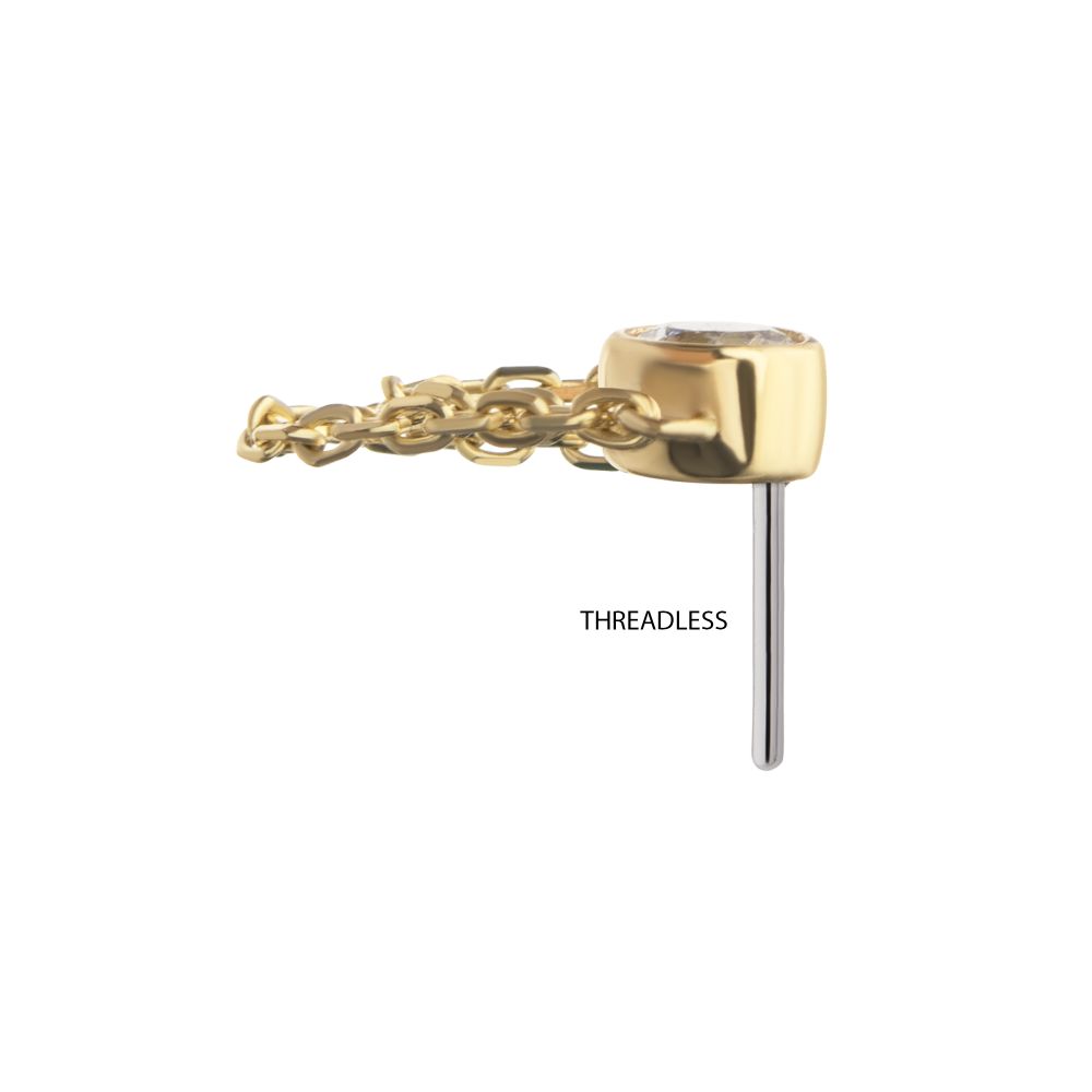 14Kt Yellow Gold Threadless Bezel Set Lab-Grown Diamond Top with 2 Tiered Chain Dangle