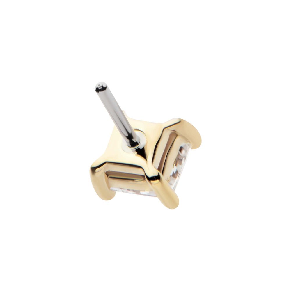 14Kt Gold 4 Prong Setting Princess Cut Clear Lab-Grown Diamond Threadless Top