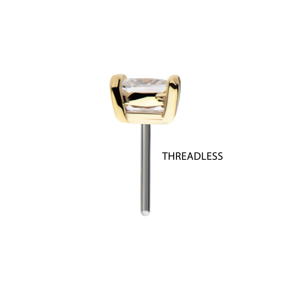 14Kt Gold 4 Prong Setting Princess Cut Clear Lab-Grown Diamond Threadless Top