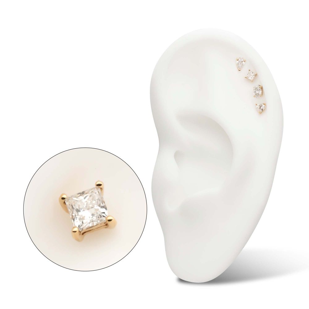 14Kt Gold 4 Prong Setting Princess Cut Clear Lab-Grown Diamond Threadless Top