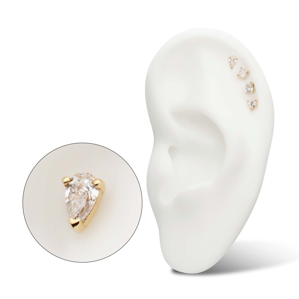 14Kt Yellow Gold 3 Prong Setting Pear Clear Lab-Grown Diamond Threadless Top