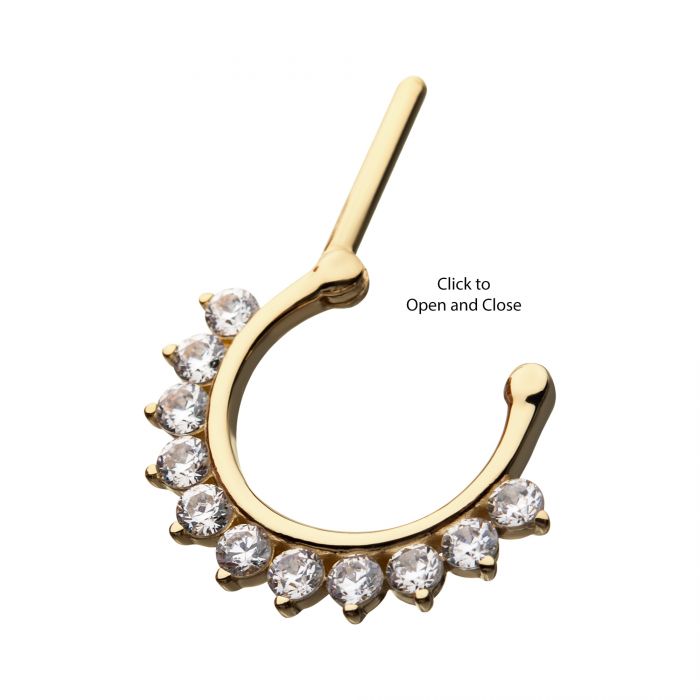 14kt Yellow Gold 11 Prong Set 2mm Clear CZ Gems Septum Clicker