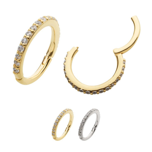 14Kt Gold Prong Set 1mm Eternity Round Gem Side Facing Hinged Segment Clicker