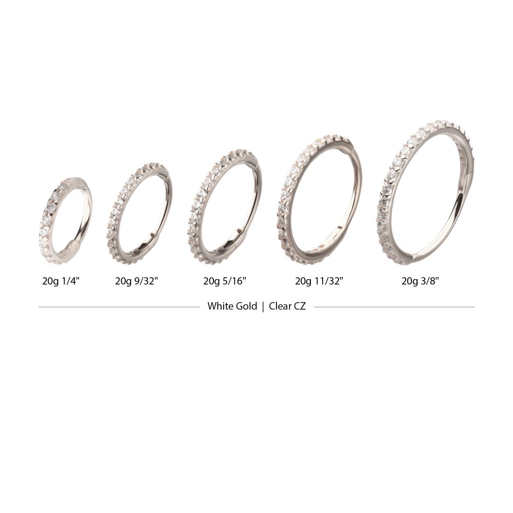 20g 14Kt Gold Prong Set 1mm Eternity Round Gem Side Facing Hinged Segment Clicker