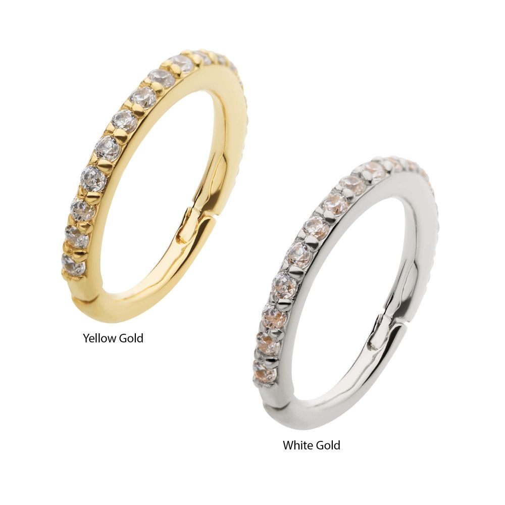 14Kt Gold Prong Set 1mm Eternity Round Gem Side Facing Hinged Segment Clicker