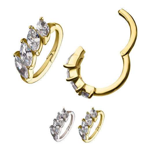 14Kt Gold Prong Set 4-Clear CZ Gem Hinged Segment Clicker