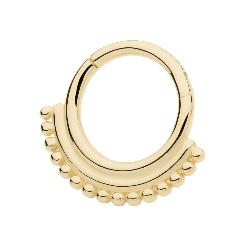 14Kt Yellow Gold 15 Bead Cluster Double Hoop Front Facing Hinged Segment Clicker
