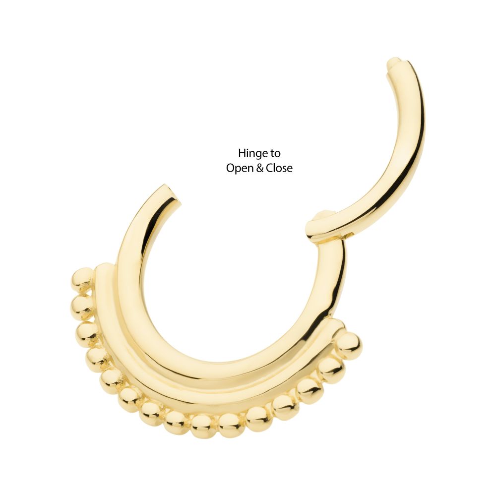 14Kt Yellow Gold 15 Bead Cluster Double Hoop Front Facing Hinged Segment Clicker