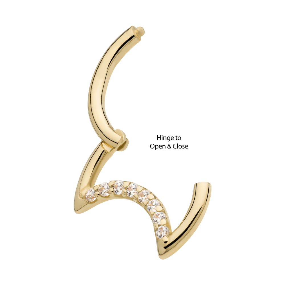 14Kt Yellow Gold Prong Set 8 Round CZ Cluster Crescent Moon Shape Front Facing Hinged Segment Clicker