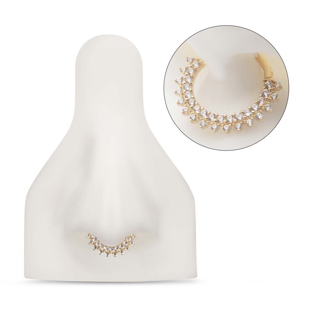 14Kt Yellow Gold with Double Row Prong Set Clear CZ Front Facing Hinged Segment Clicker