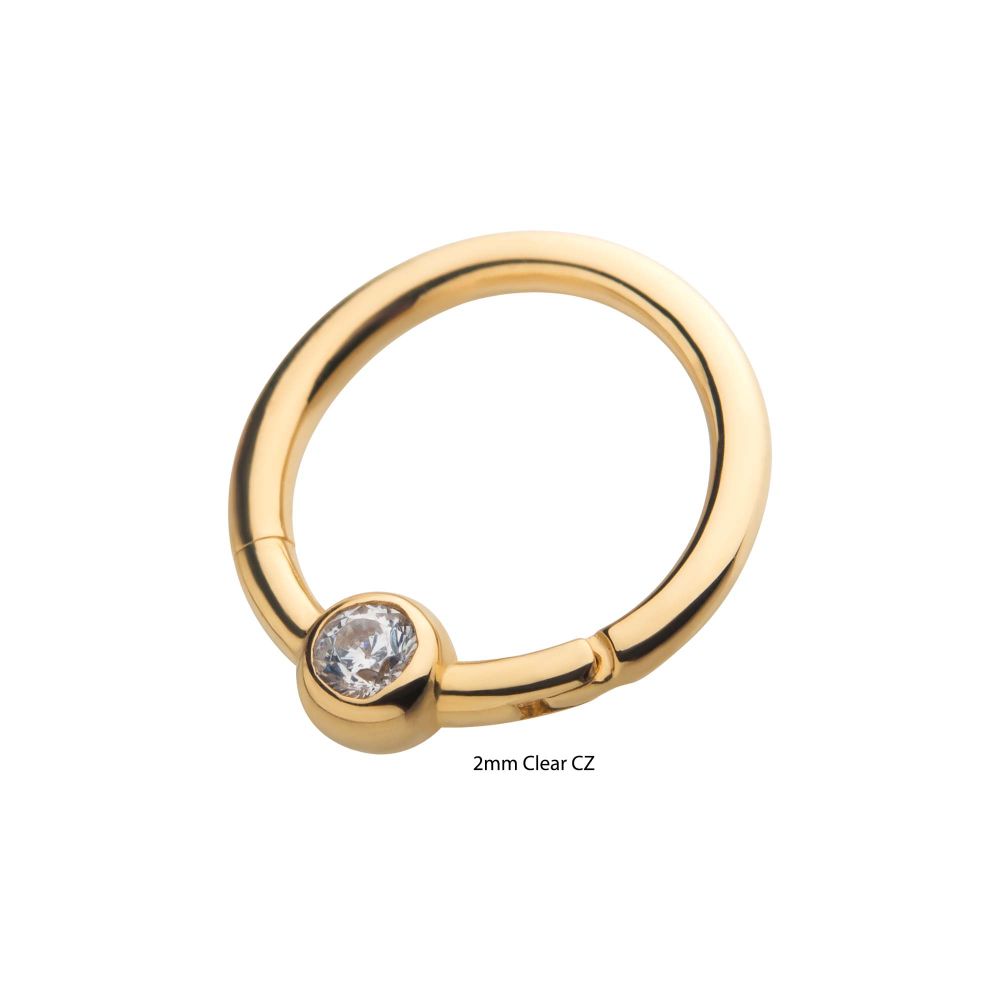 14Kt Yellow Gold with Bezel Set Clear CZ Front Facing Hinged Segment Clicker
