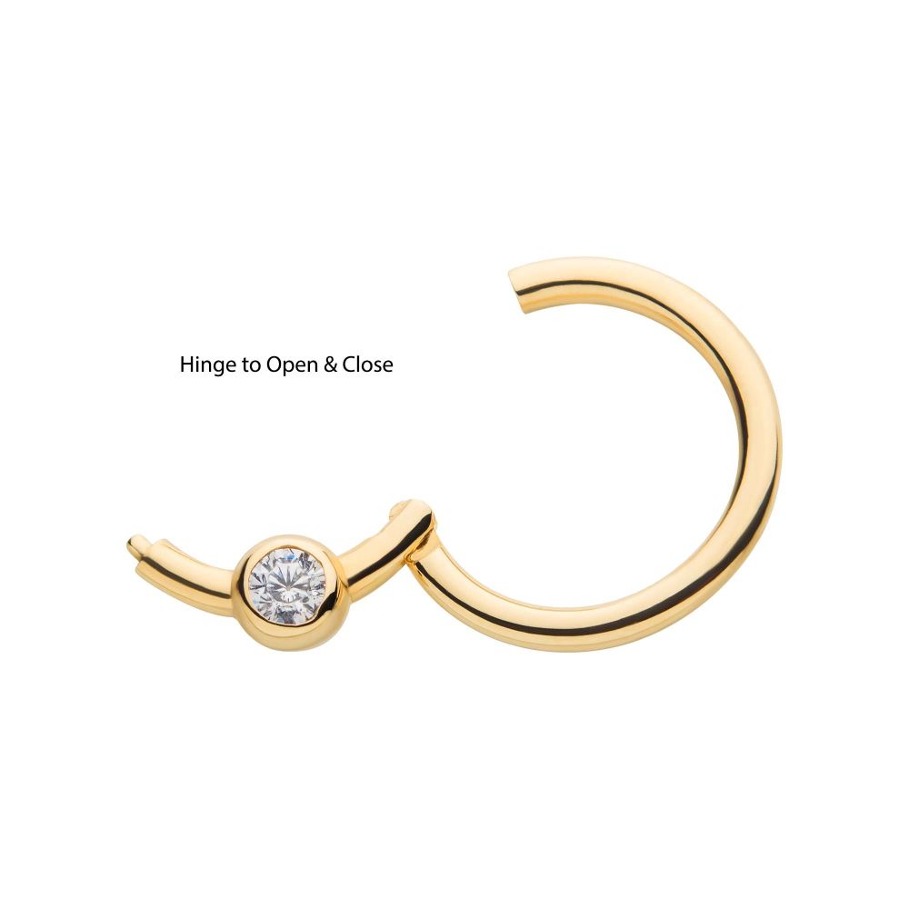 14Kt Yellow Gold with Bezel Set Clear CZ Front Facing Hinged Segment Clicker