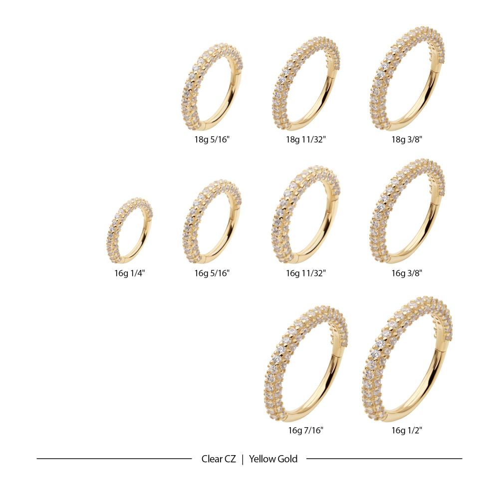 14Kt Gold 3 Row Prong Set Gem Hinged Segment Clicker