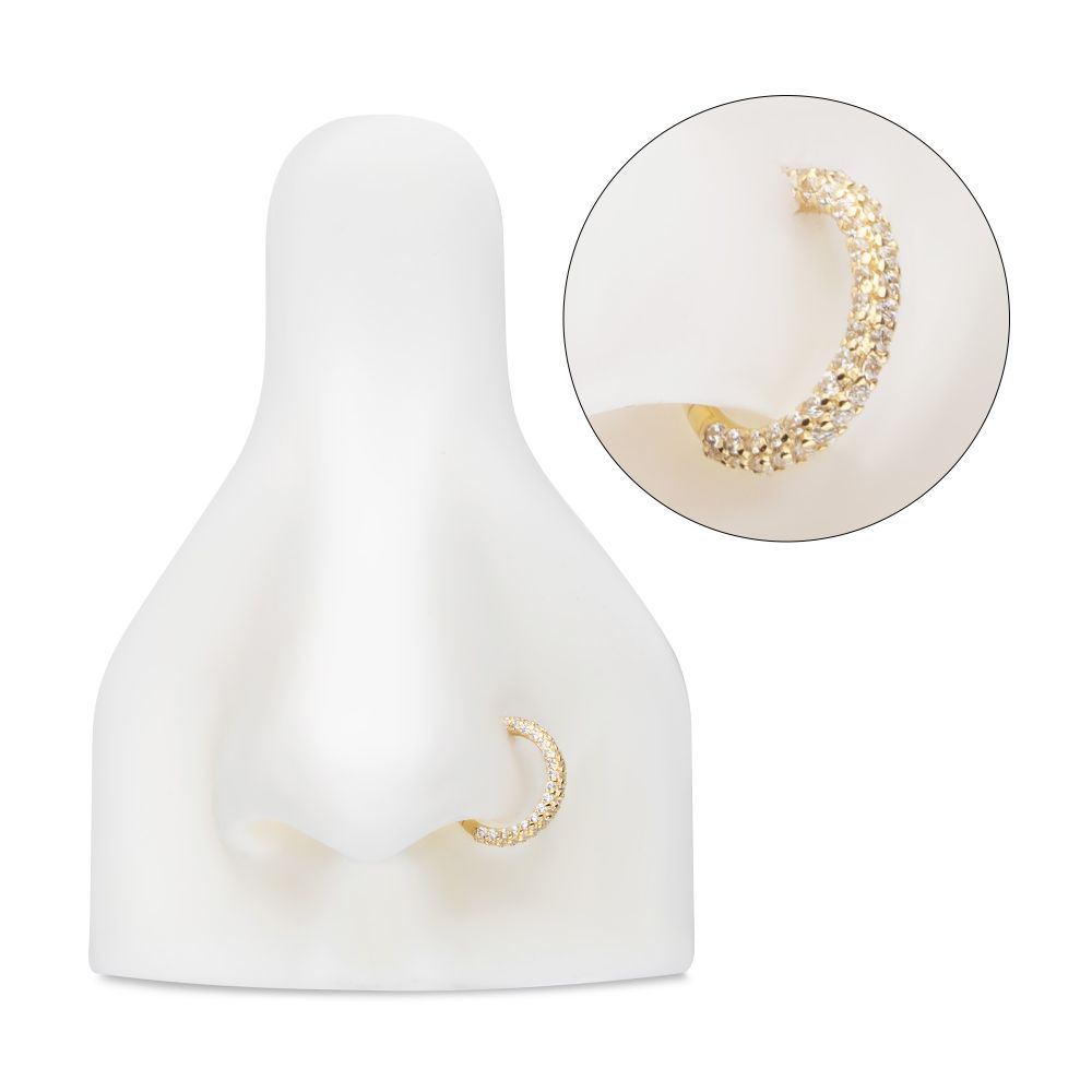 14Kt Gold 3 Row Prong Set Gem Hinged Segment Clicker