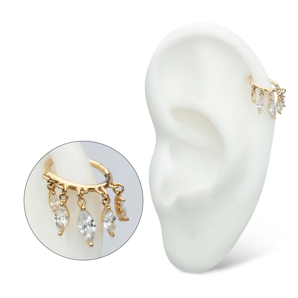 14Kt Yellow Gold 5 Marquise CZ Dangle Charm Hinged Segment Clicker