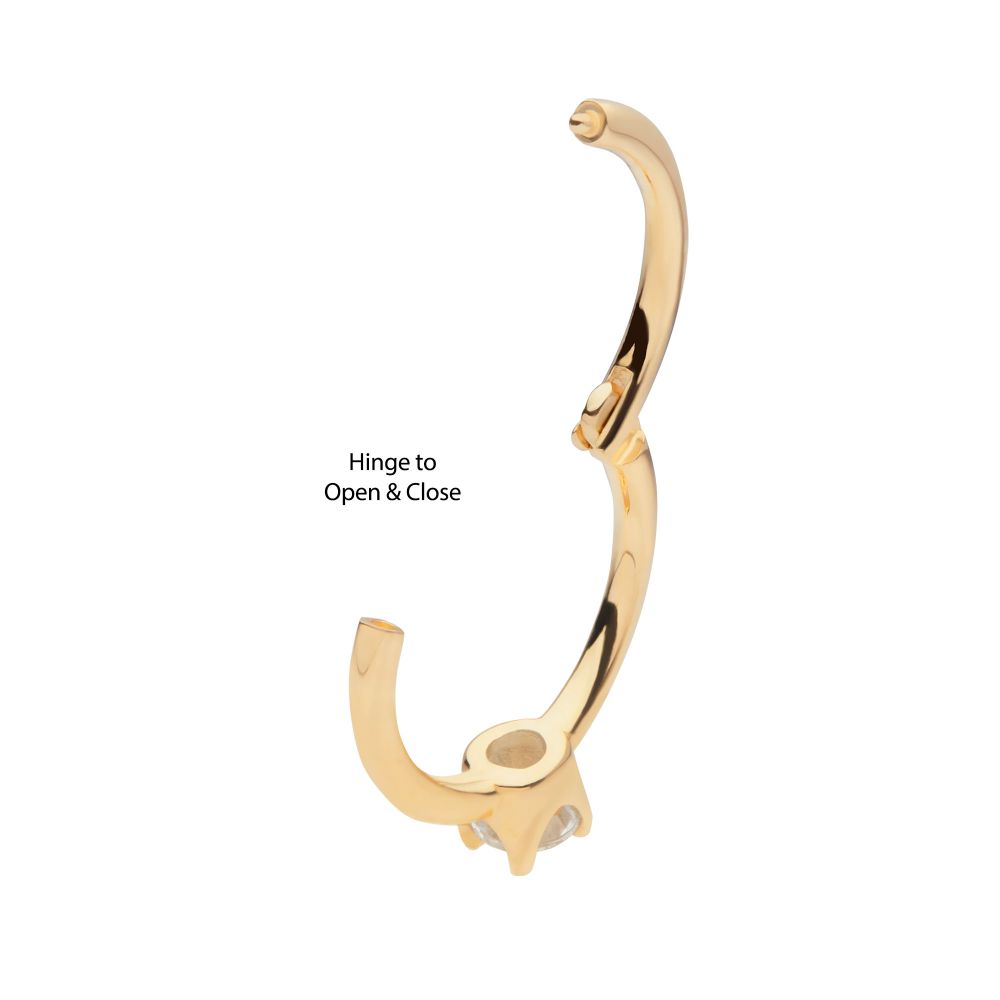 14Kt Yellow Gold with Prong Set Single Clear CZ Side Facing Hinged Segment Clicker