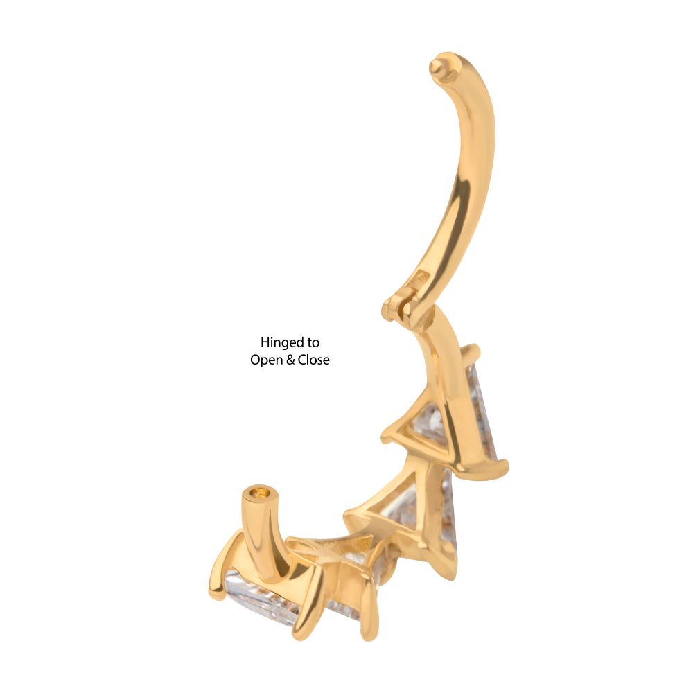 14Kt Yellow Gold with 4-Cluster Prong Set Triangle Clear CZ Side Facing Hinged Segment Clicker