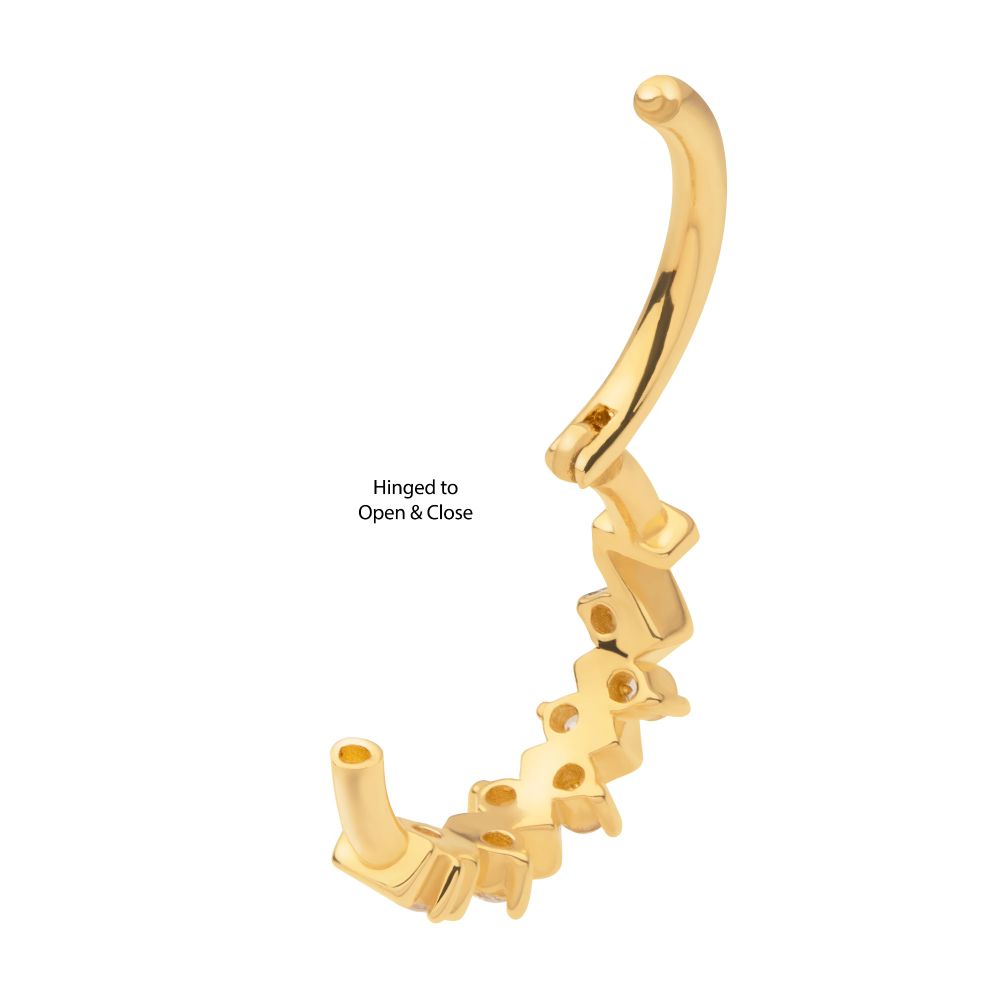 14Kt Yellow Gold with 8-Cluster Alternating Prong Set Clear CZ Side Facing Hinged Segment Clicker