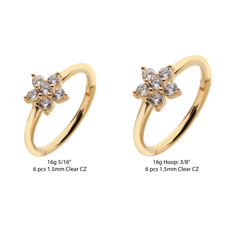 14Kt Gold with Centerpiece Prong Set Clear CZ Flower Side Facing Hinged Segment Clicker
