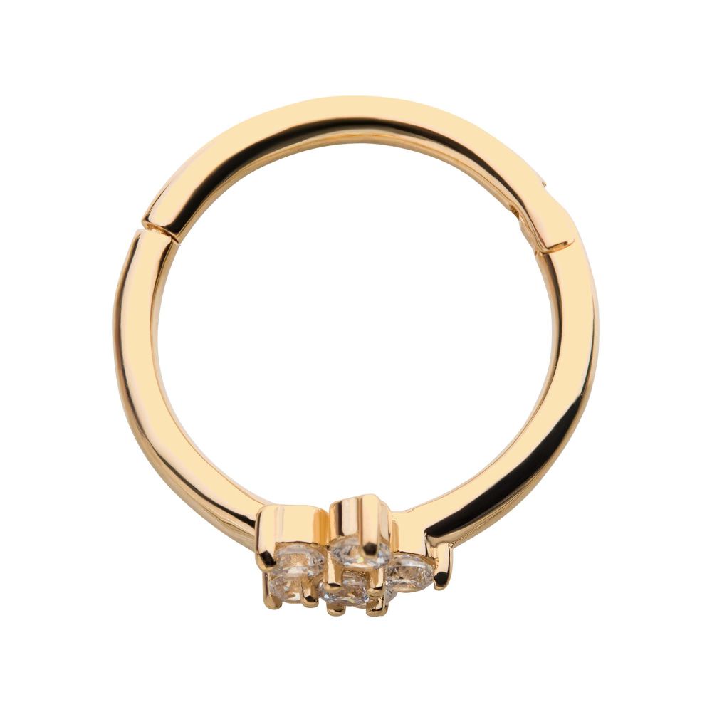 14Kt Gold with Centerpiece Prong Set Clear CZ Flower Side Facing Hinged Segment Clicker