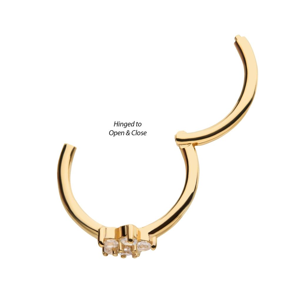 14Kt Gold with Centerpiece Prong Set Clear CZ Flower Side Facing Hinged Segment Clicker